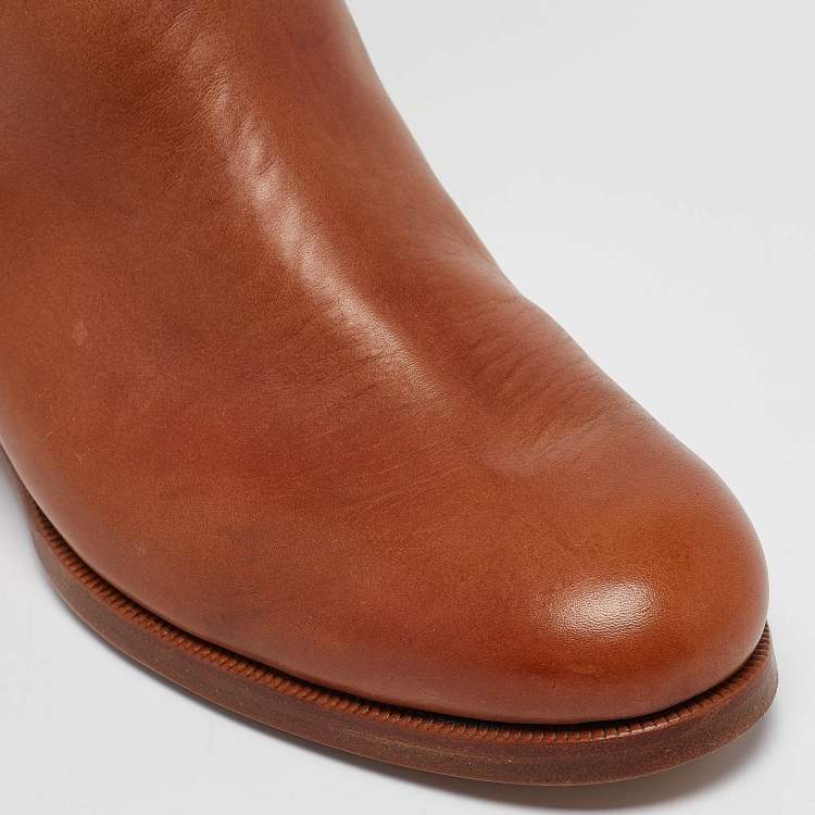 Pre Owned Ralph Lauren Tan/White Canvas and Leather Riding Knee Length Boots Size 38