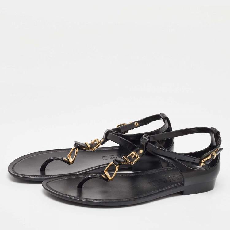 Ralph Lauren Black Jelly Karly T Strap Flat Sandals Size 38.5 Ralph Lauren Collection TLC