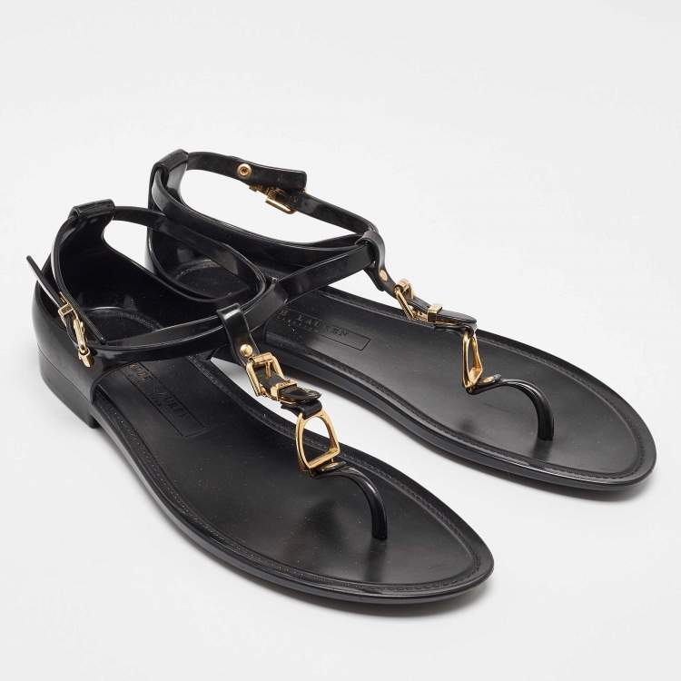 Pre Owned Ralph Lauren Black Jelly Karly T-Strap Flat Sandals Size 38.5