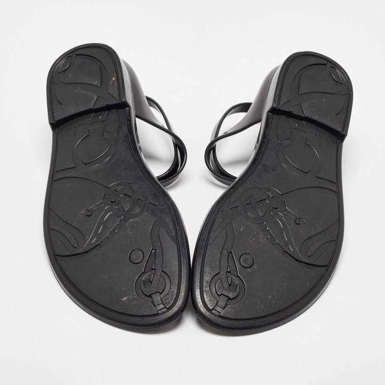 Pre Owned Ralph Lauren Black Jelly Karly T-Strap Flat Sandals Size 38.5