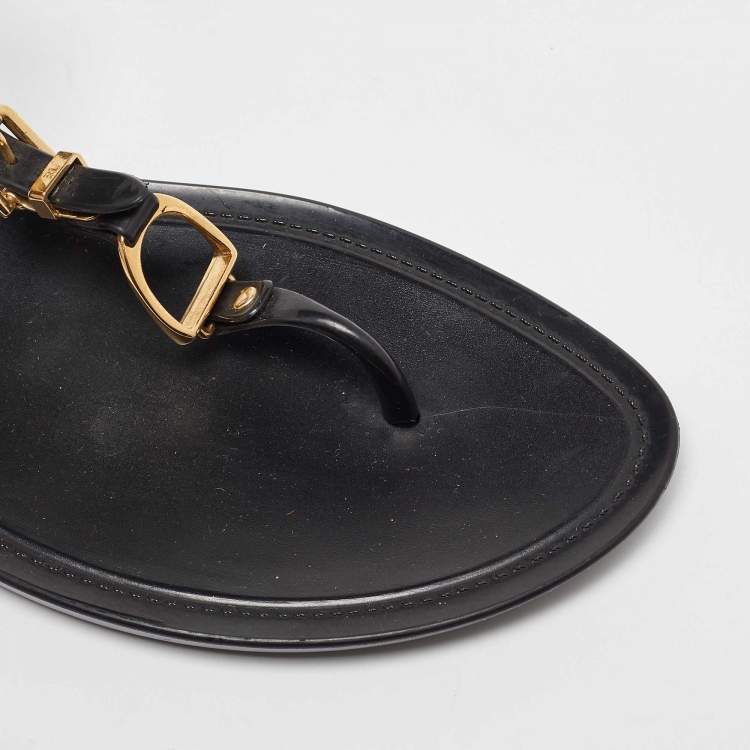 Pre Owned Ralph Lauren Black Jelly Karly T-Strap Flat Sandals Size 38.5