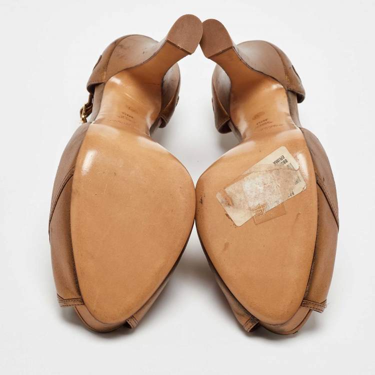 Pre Owned Ralph Lauren Collection Gold Leather Platform Ankle Strap Sandals Size 40
