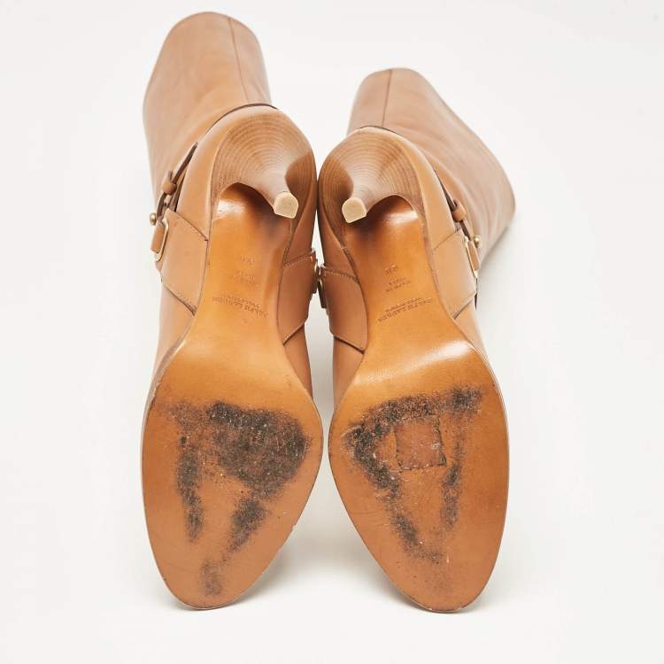 مملوكة مسبقًا Ralph Lauren Collection Brown Leather Kelsey Mid Calf Boots Size 40