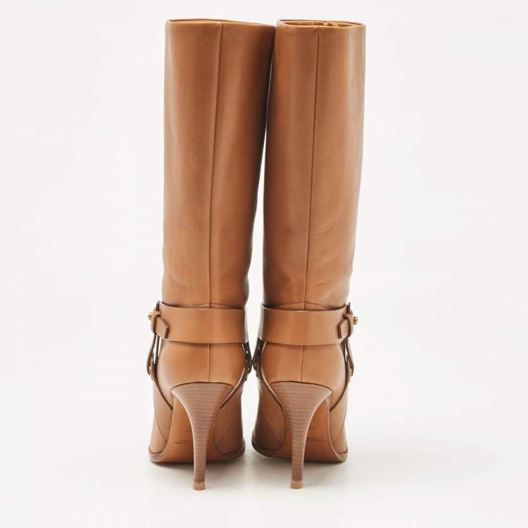 مملوكة مسبقًا Ralph Lauren Collection Brown Leather Kelsey Mid Calf Boots Size 40
