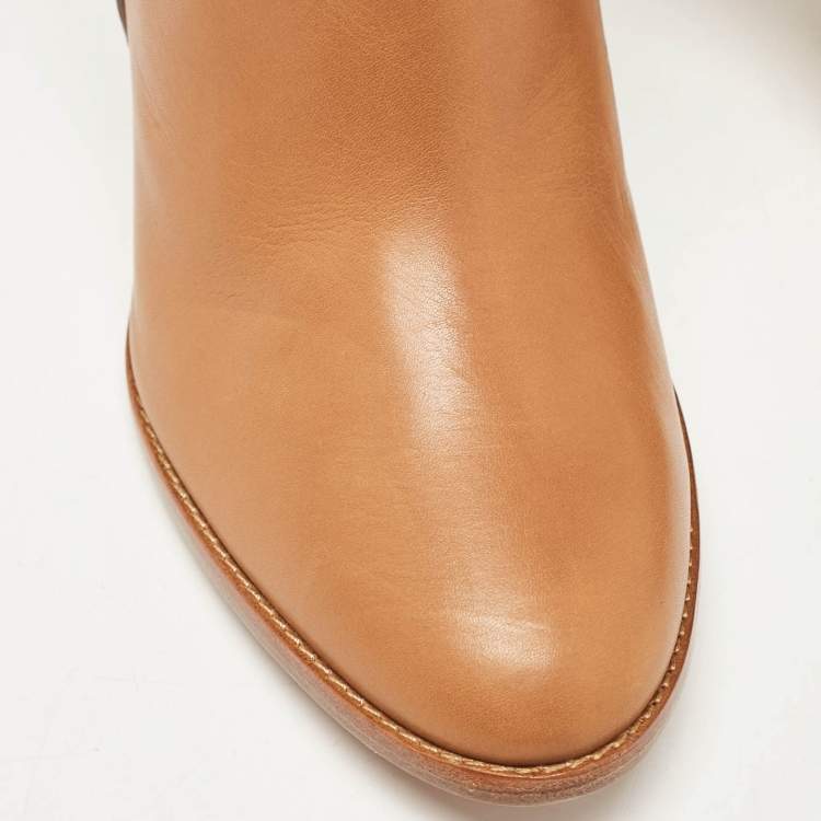مملوكة مسبقًا Ralph Lauren Collection Brown Leather Kelsey Mid Calf Boots Size 40