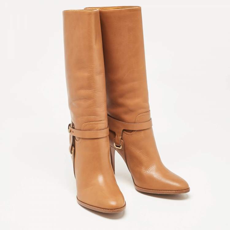 مملوكة مسبقًا Ralph Lauren Collection Brown Leather Kelsey Mid Calf Boots Size 40