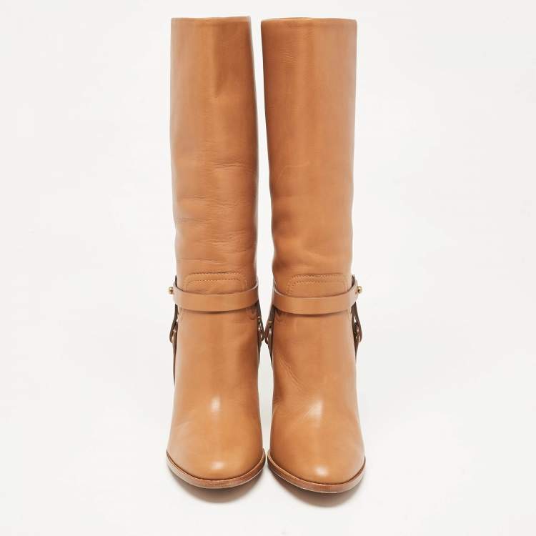 مملوكة مسبقًا Ralph Lauren Collection Brown Leather Kelsey Mid Calf Boots Size 40