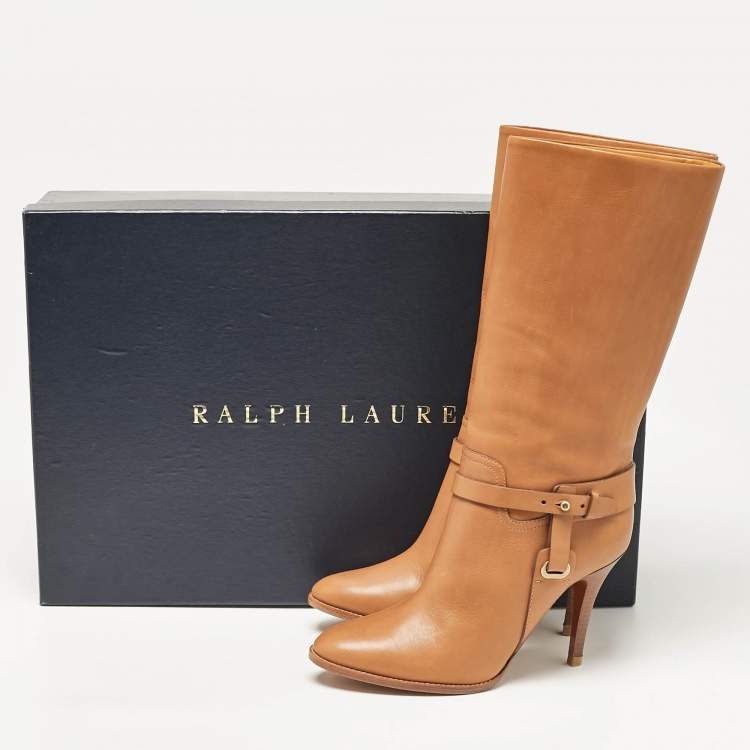 مملوكة مسبقًا Ralph Lauren Collection Brown Leather Kelsey Mid Calf Boots Size 40