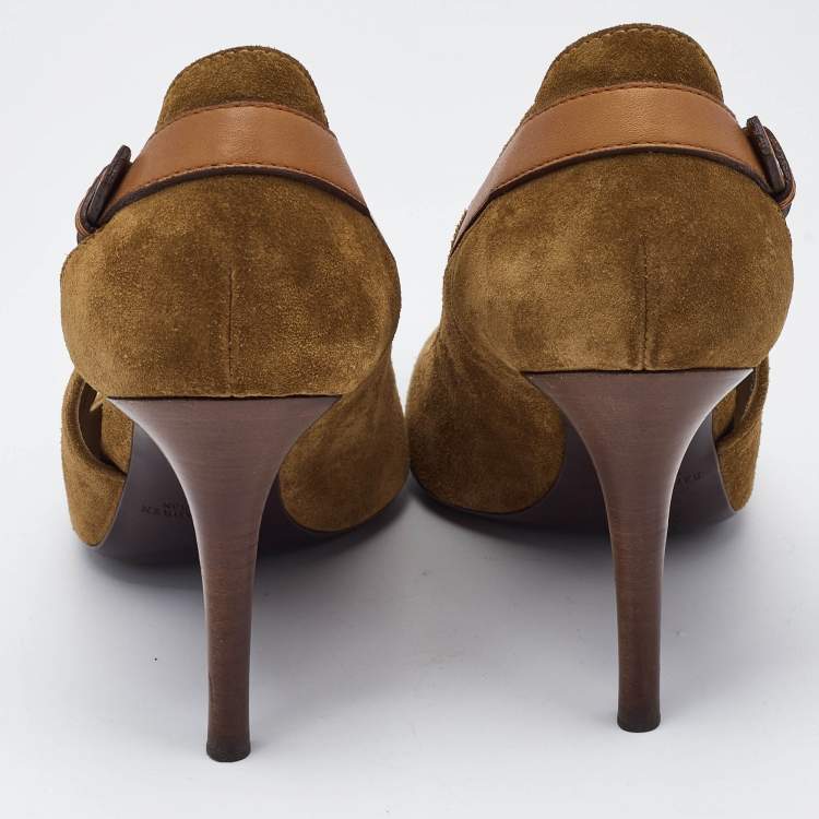 Pre Owned Ralph Lauren Collection Tan Leather and Suede Buckle Pumps Size 38