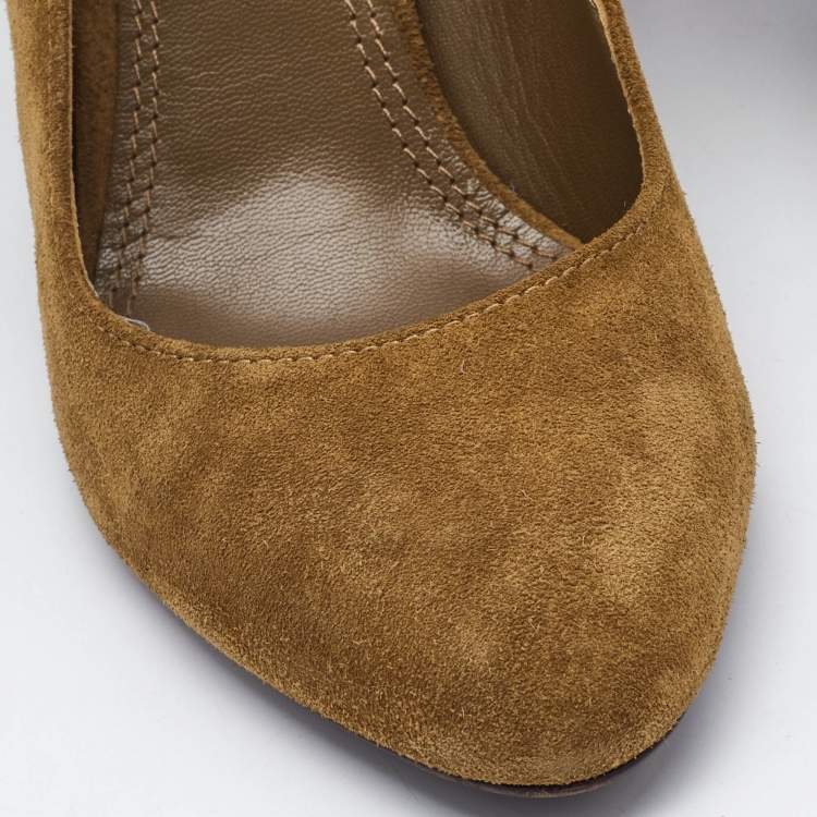 Pre Owned Ralph Lauren Collection Tan Leather and Suede Buckle Pumps Size 38