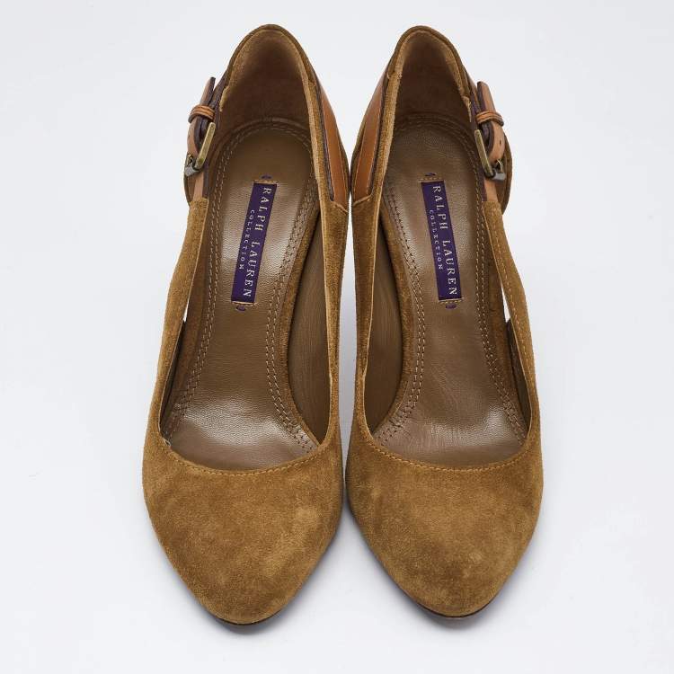 Pre Owned Ralph Lauren Collection Tan Leather and Suede Buckle Pumps Size 38
