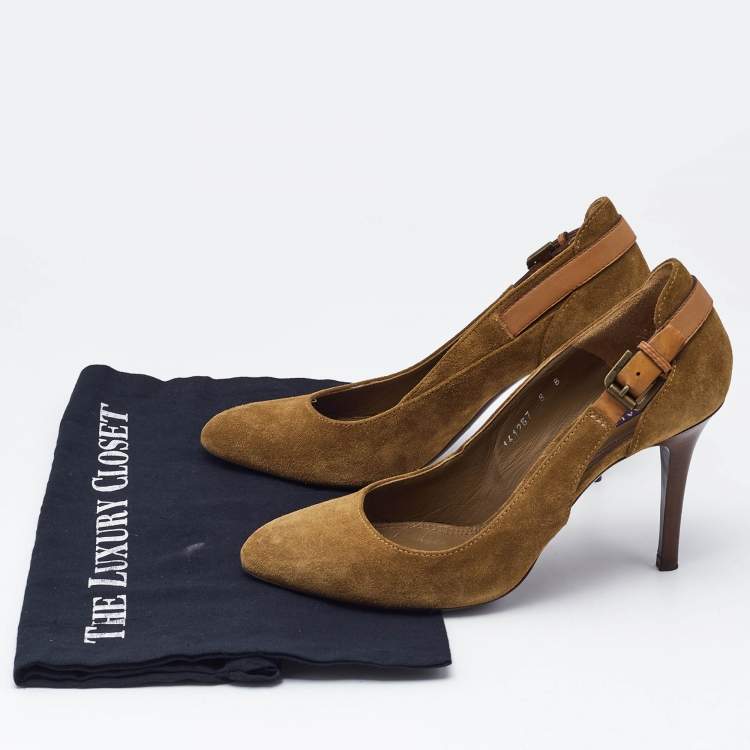 Pre Owned Ralph Lauren Collection Tan Leather and Suede Buckle Pumps Size 38