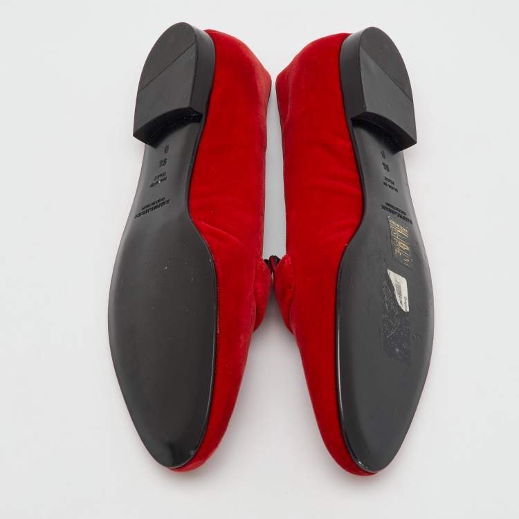 Pre Owned Ralph Lauren Collection Red Velvet Smoking Slippers Size 39.5