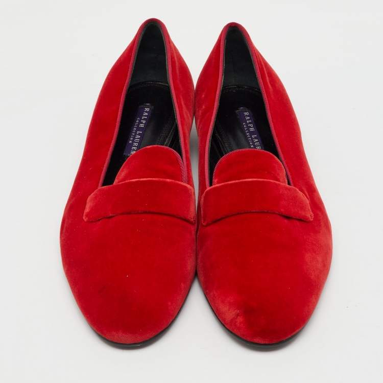 Pre Owned Ralph Lauren Collection Red Velvet Smoking Slippers Size 39.5