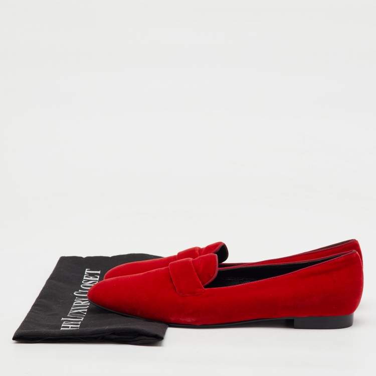 Pre Owned Ralph Lauren Collection Red Velvet Smoking Slippers Size 39.5