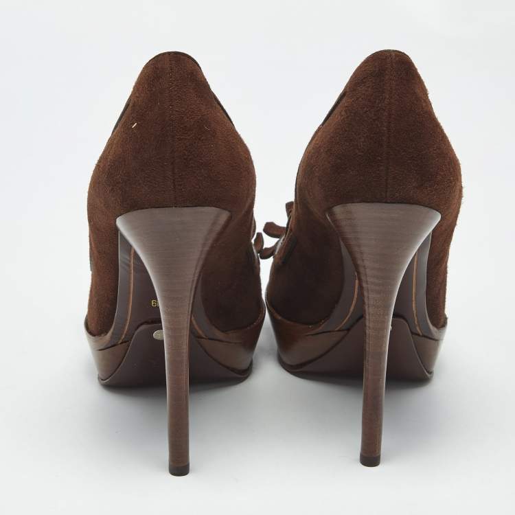 Pre Owned Ralph Lauren Brown Suede Tassel Platform Loafer Pumps Size 39