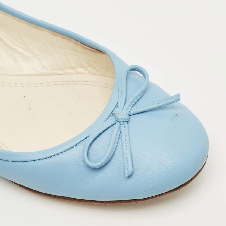 Pre Owned Ralph Lauren Collection Blue Leather Ankle Tie Up Ballet Flats Size 38