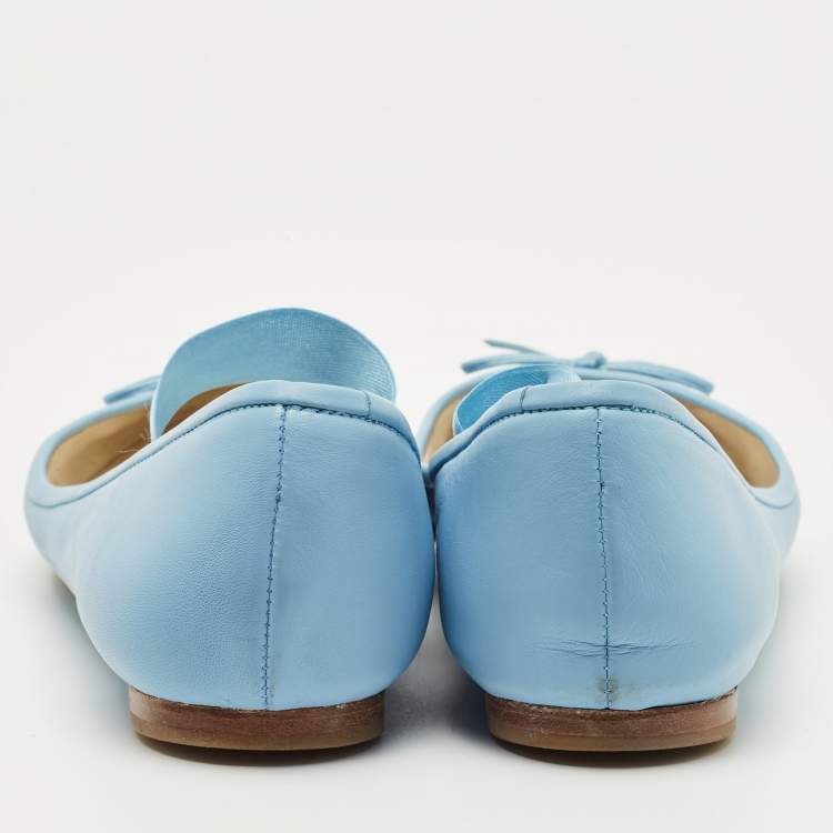 Pre Owned Ralph Lauren Collection Blue Leather Ankle Tie Up Ballet Flats Size 38