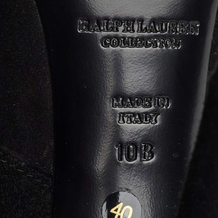 Pre Owned Ralph Lauren Collection Black Suede Embroidered Patchwork Knee Length Boots Size 40