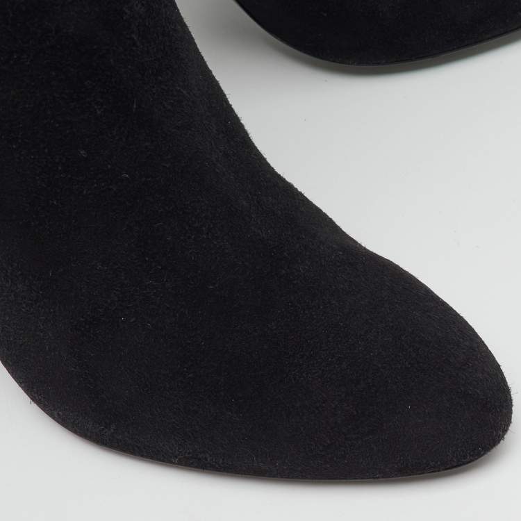 Pre Owned Ralph Lauren Collection Black Suede Embroidered Patchwork Knee Length Boots Size 40