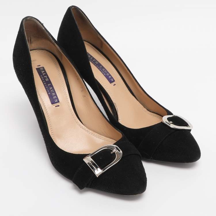 Pre Owned Ralph Lauren Collection Black Suede Buckle Pumps Size 38