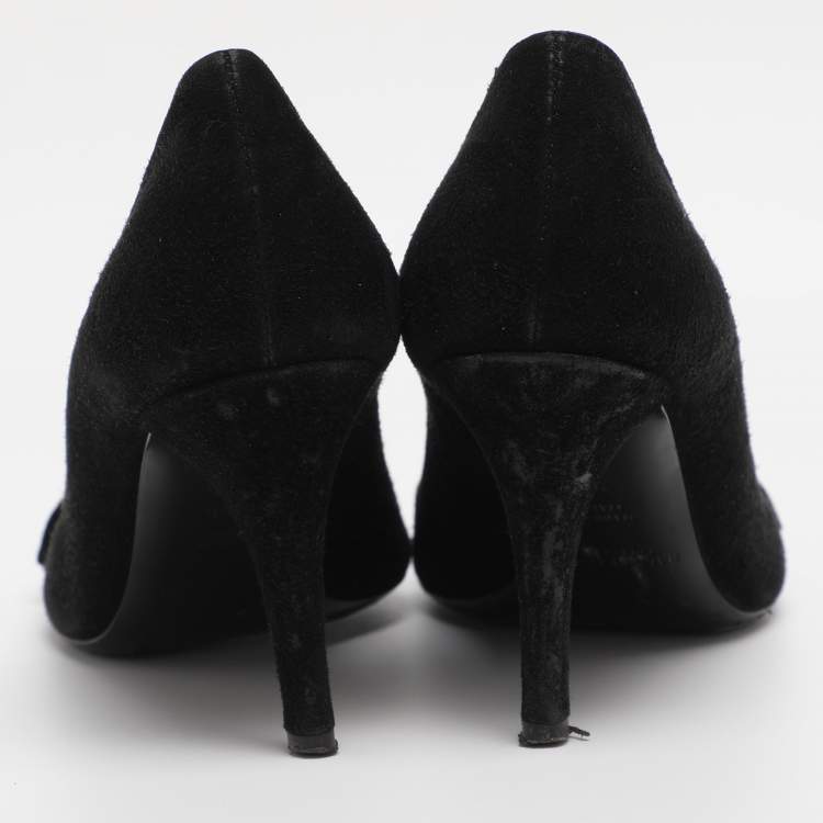 Pre Owned Ralph Lauren Collection Black Suede Buckle Pumps Size 38
