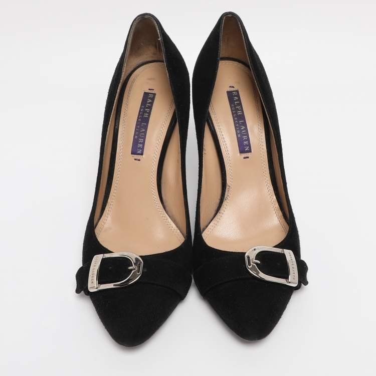 Pre Owned Ralph Lauren Collection Black Suede Buckle Pumps Size 38