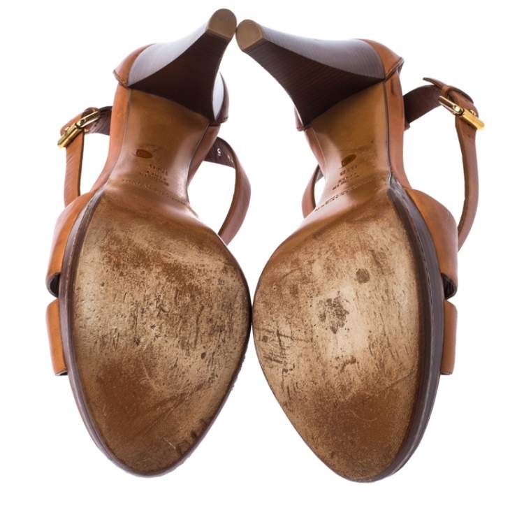 Pre Owned Ralph Lauren Collection Brown Leather Strappy Platform Sandals Size 40