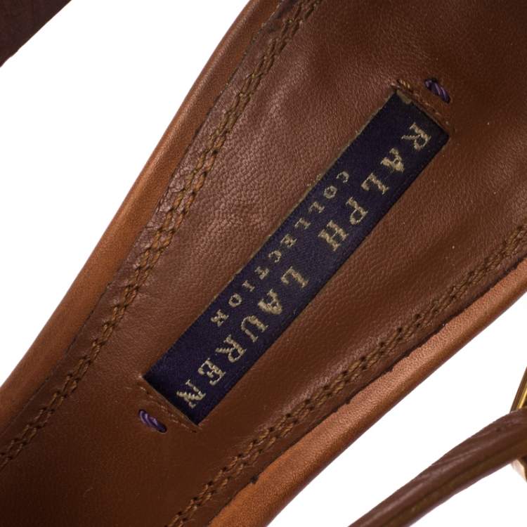 Pre Owned Ralph Lauren Collection Brown Leather Strappy Platform Sandals Size 40