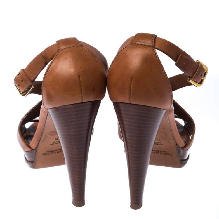 Pre Owned Ralph Lauren Collection Brown Leather Strappy Platform Sandals Size 40