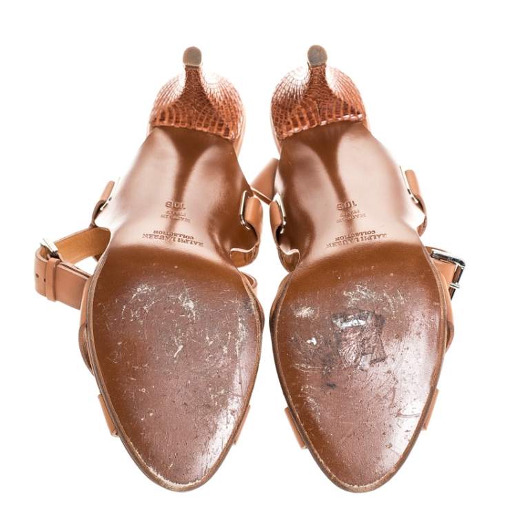 Pre Owned Ralph Lauren Collection Brown Leather Strappy Platform Sandals Size 40.5