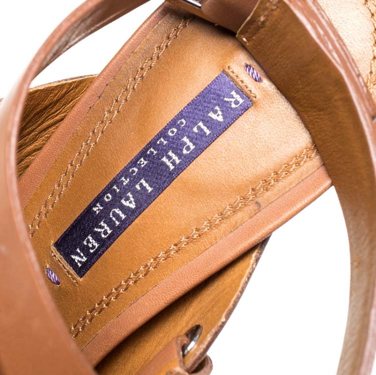 Pre Owned Ralph Lauren Collection Brown Leather Strappy Platform Sandals Size 40.5