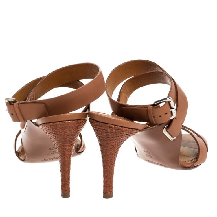 Pre Owned Ralph Lauren Collection Brown Leather Strappy Platform Sandals Size 40.5