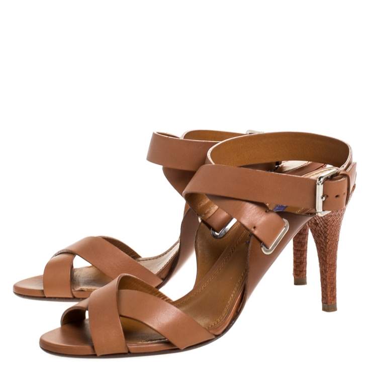 Pre Owned Ralph Lauren Collection Brown Leather Strappy Platform Sandals Size 40.5