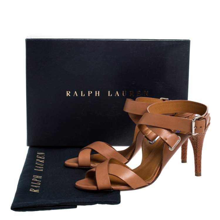 Pre Owned Ralph Lauren Collection Brown Leather Strappy Platform Sandals Size 40.5