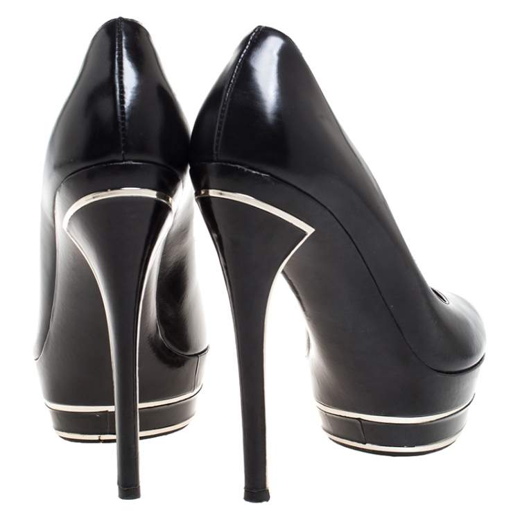 Pre Owned Ralph Lauren Black Leather Platform Pumps Size 39.5