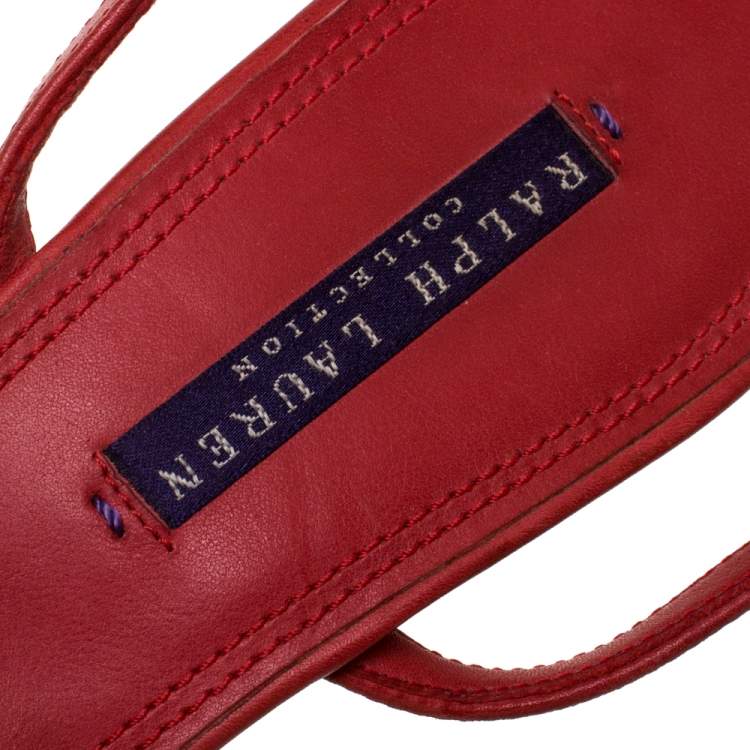 Pre Owned Ralph Lauren Collection Red Leather Horsebit And Buckle Detail Ankle Strap Sandals Size 39