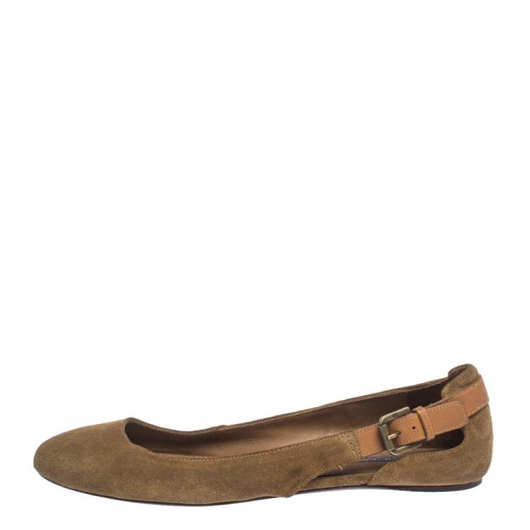 Ralph Lauren Collection Brown Suede and Leather Ballet Flats Size 41 Ralph  Lauren Collection | TLC