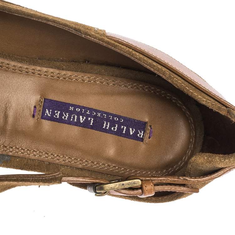 Pre Owned Ralph Lauren Collection Brown Suede and Leather Ballet Flats Size 41