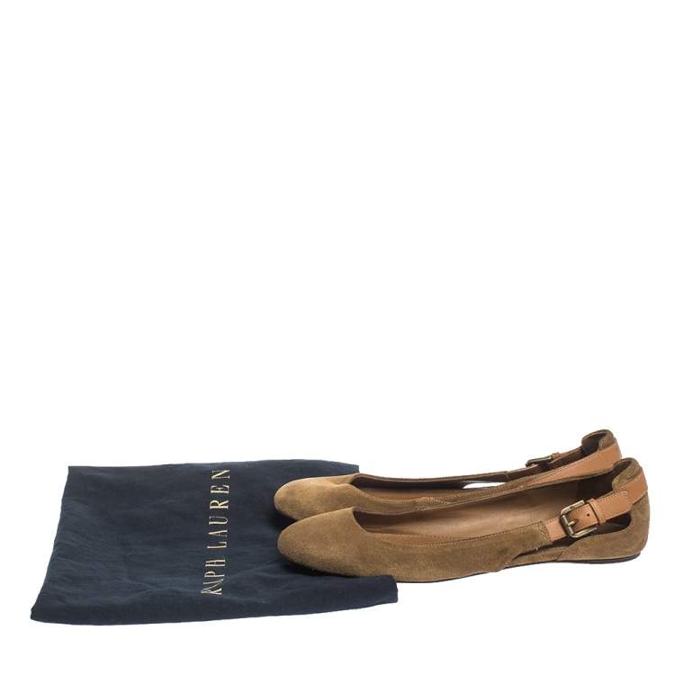 Pre Owned Ralph Lauren Collection Brown Suede and Leather Ballet Flats Size 41