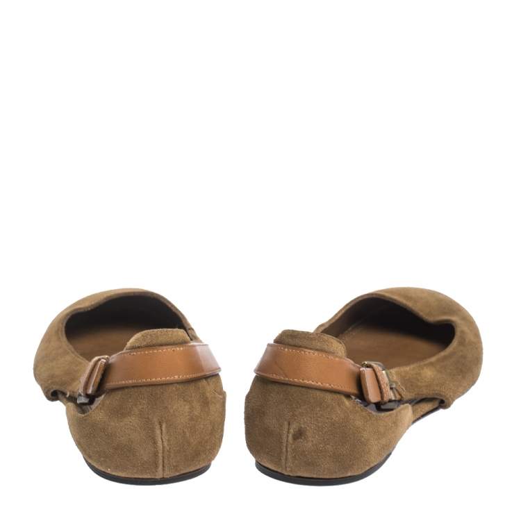Pre Owned Ralph Lauren Collection Brown Suede and Leather Ballet Flats Size 41