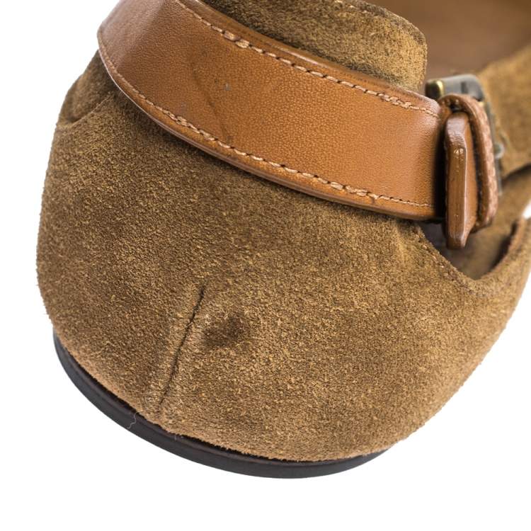 Pre Owned Ralph Lauren Collection Brown Suede and Leather Ballet Flats Size 41