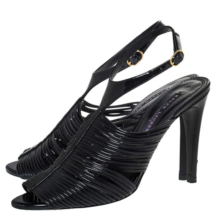 Pre Owned Ralph Lauren Black Patent Leather Ankle Strap Sandals Size 37.5
