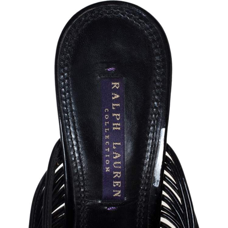 Pre Owned Ralph Lauren Black Patent Leather Ankle Strap Sandals Size 37.5