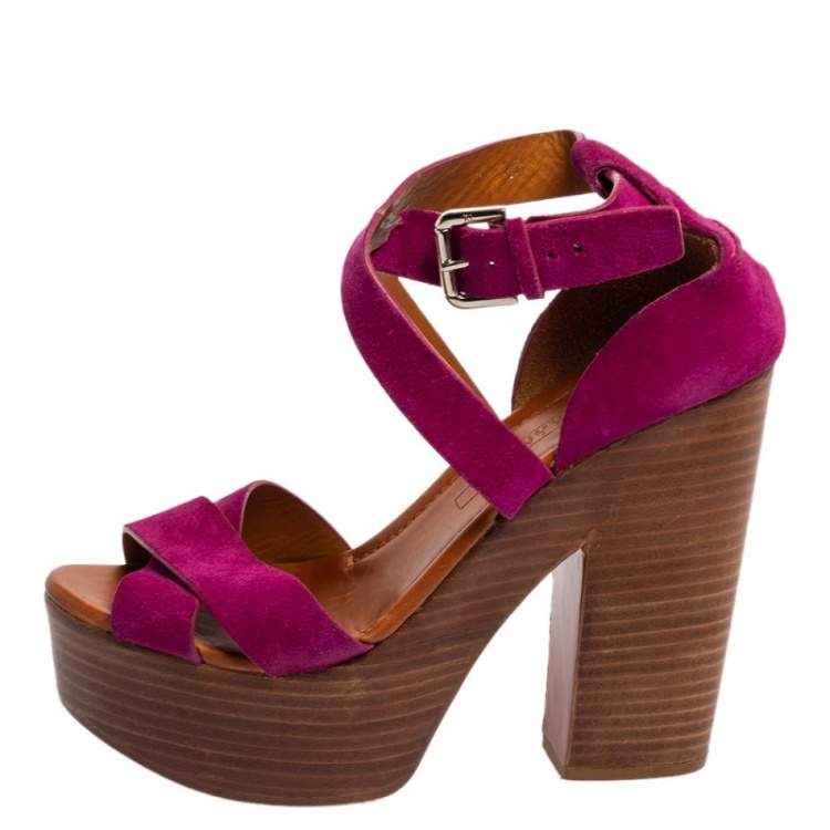 Pre Owned Ralph Lauren Collection Pink Suede Alannah Sandals Size 38
