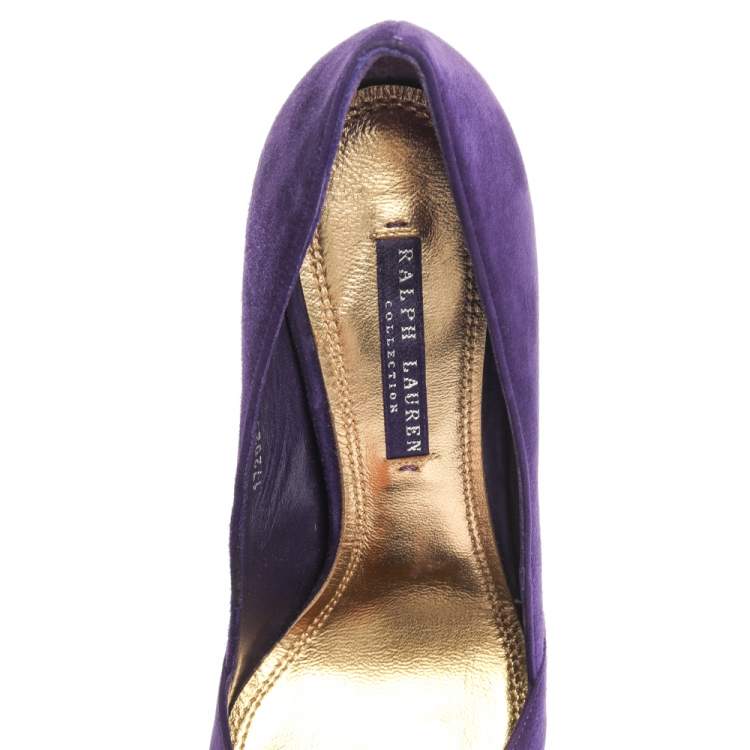 Pre Owned Ralph Lauren Collection Purple Suede Bow Detail Platform Pumps Size 38