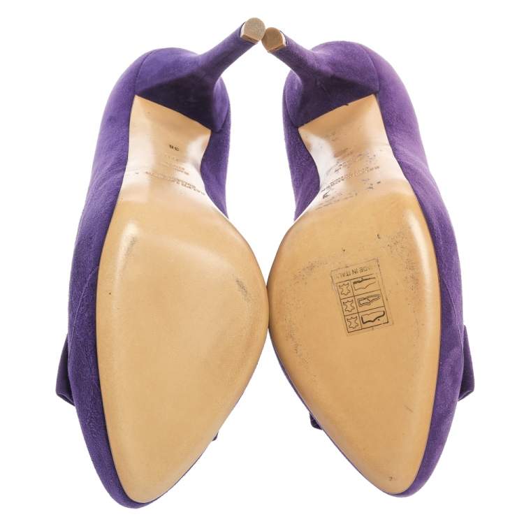 Pre Owned Ralph Lauren Collection Purple Suede Bow Detail Platform Pumps Size 38
