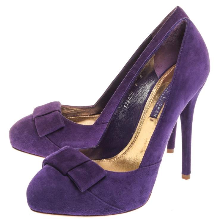 Pre Owned Ralph Lauren Collection Purple Suede Bow Detail Platform Pumps Size 38