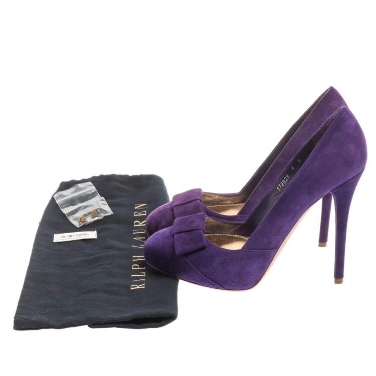 Pre Owned Ralph Lauren Collection Purple Suede Bow Detail Platform Pumps Size 38