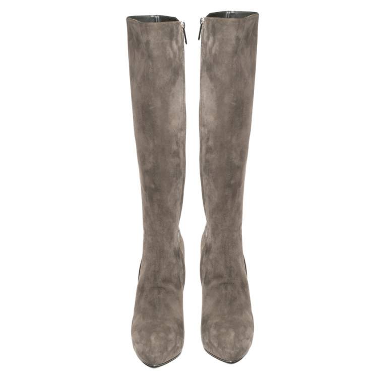 Pre Owned Ralph Lauren Grey Suede Heel High Boots Size 38.5